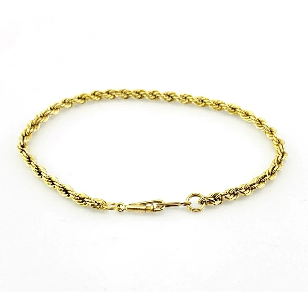 Vintage Gold Filled Rope Chain Bracelet 7 Inch 3mm Tube Clasp